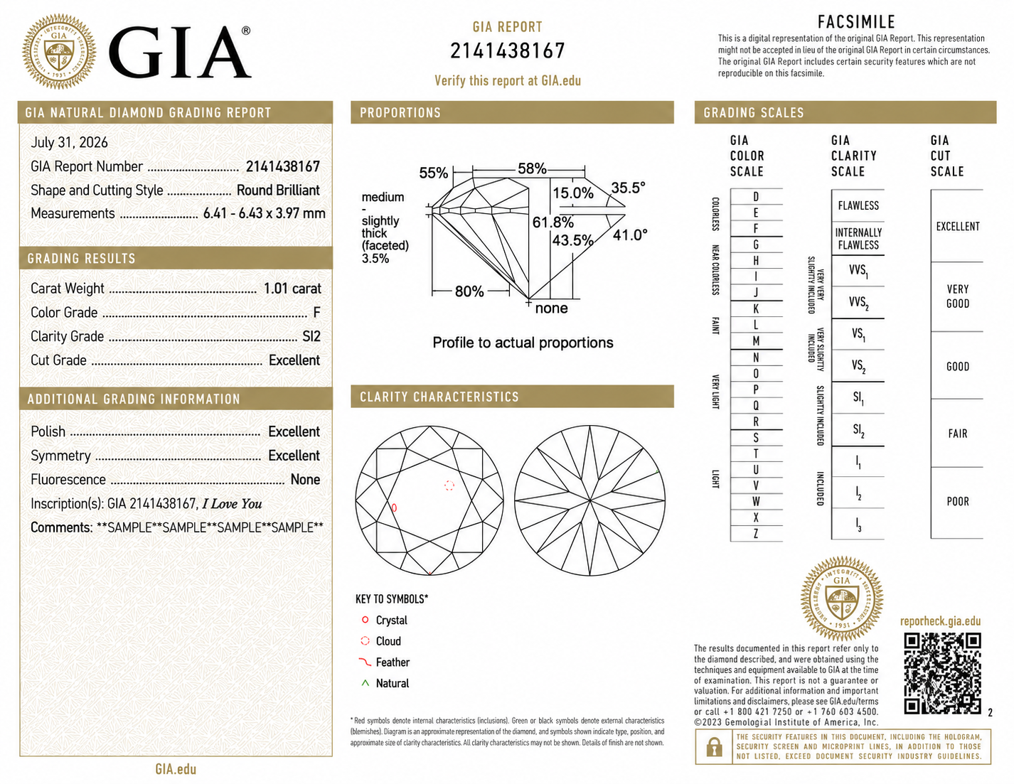 Example GIA Natural Diamond Grading Report